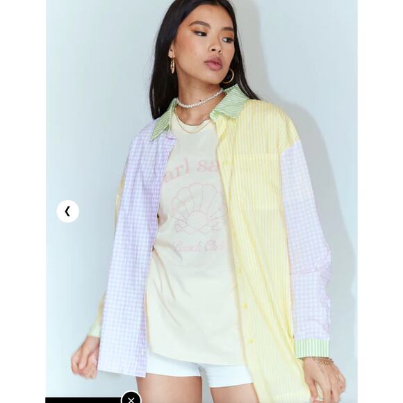 Princess Polly Benjamin Spliced Button Down Pastel Shirt New 4 - Picture 1 of 10